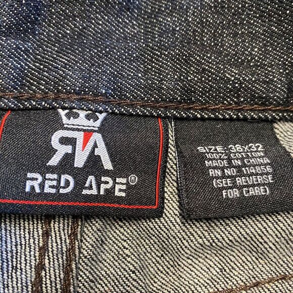 Red Ape Jeans 36x30 Black Denim Baggy Hip Hop Skate Y2K Flap Pocket - Picture 6 of 6
